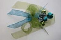 "Jingle Bells" - bright blue and green, white, silver, and gold